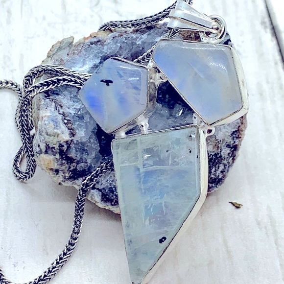 ✨Chunky Cosmic Rainbow Moonstone Necklace 🌈 - Picture 2 of 4